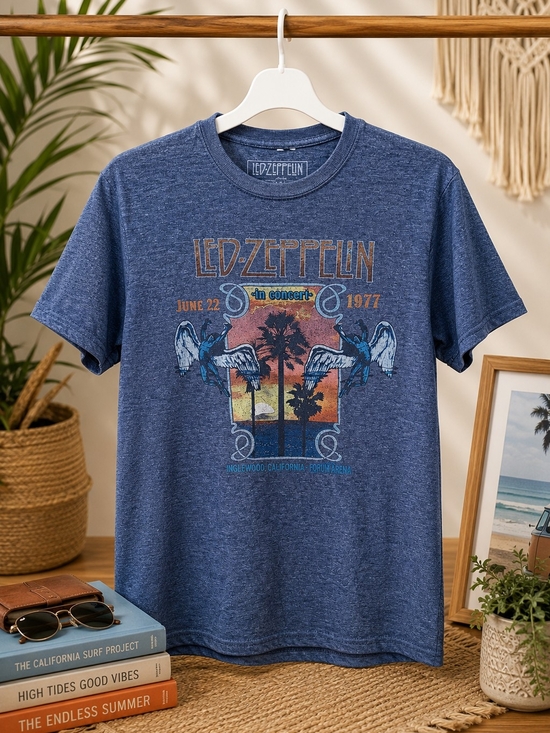 led zeppelin Other - Led Zeppelin 1977 Concert Graphic Band T Shirt Blue Large Rock Tee Vintage Style